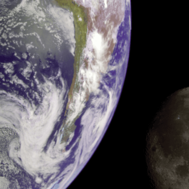 The Earth with the Moon in the background as seen from space