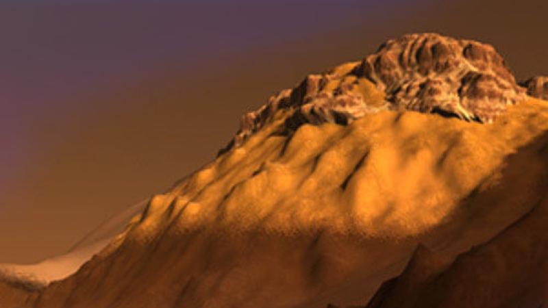 A 3-D rendering of the surface of Mars.