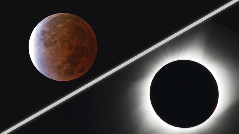 A lunar eclipse compared to a solar eclipse