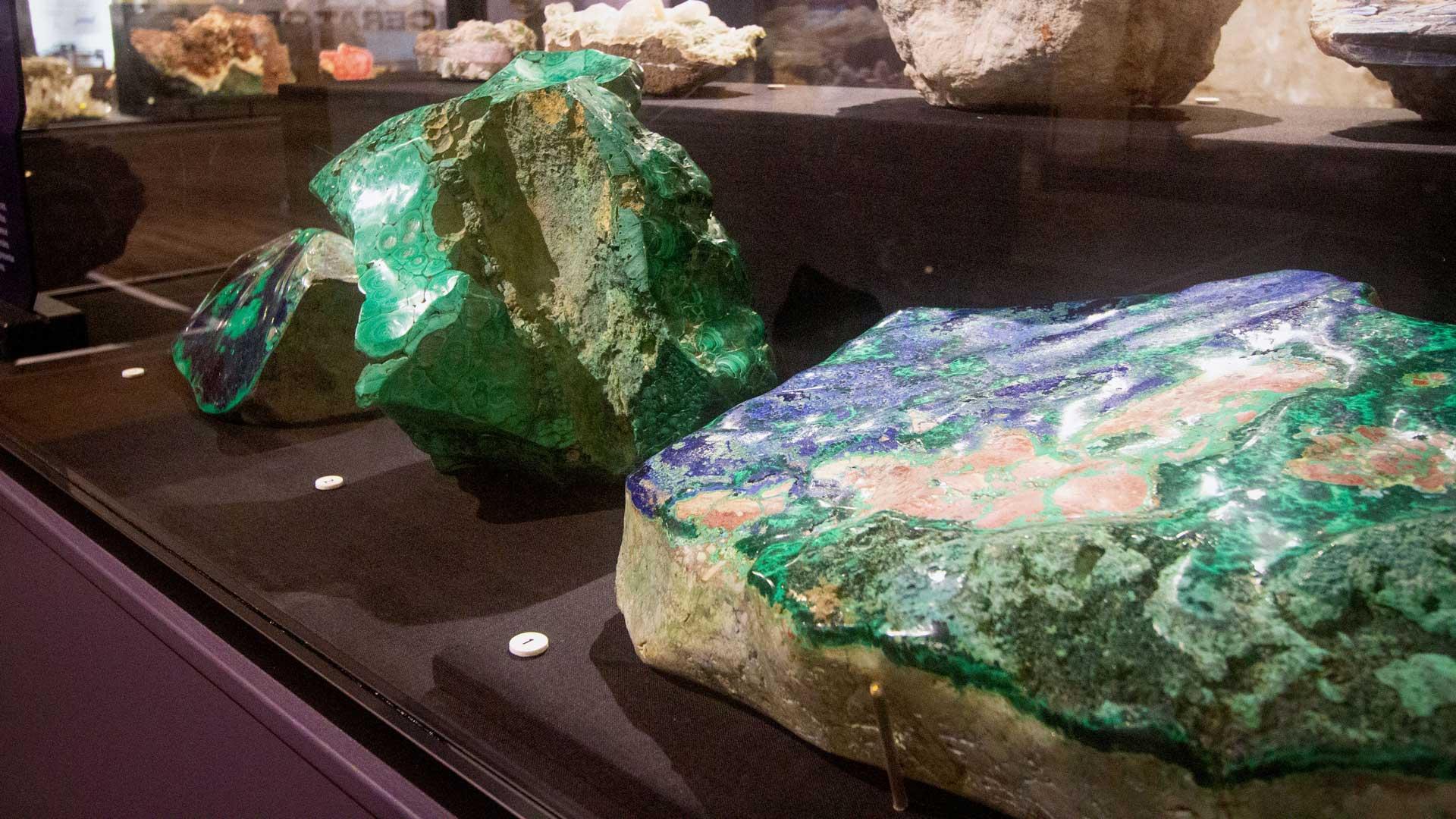 Large mineral specimens from the Natural Beauty exhibit.