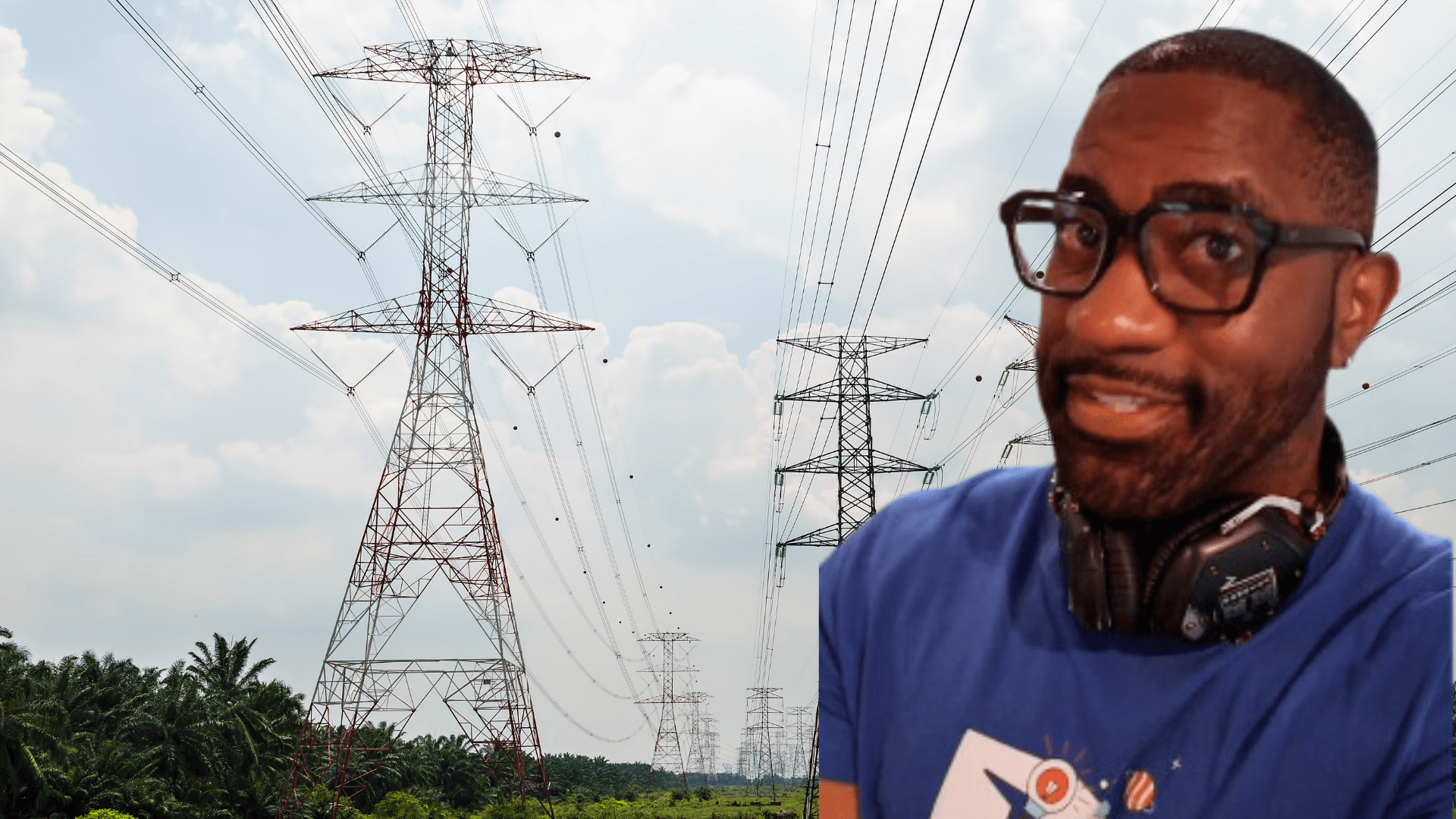 Maynard Okereke standing next to power lines