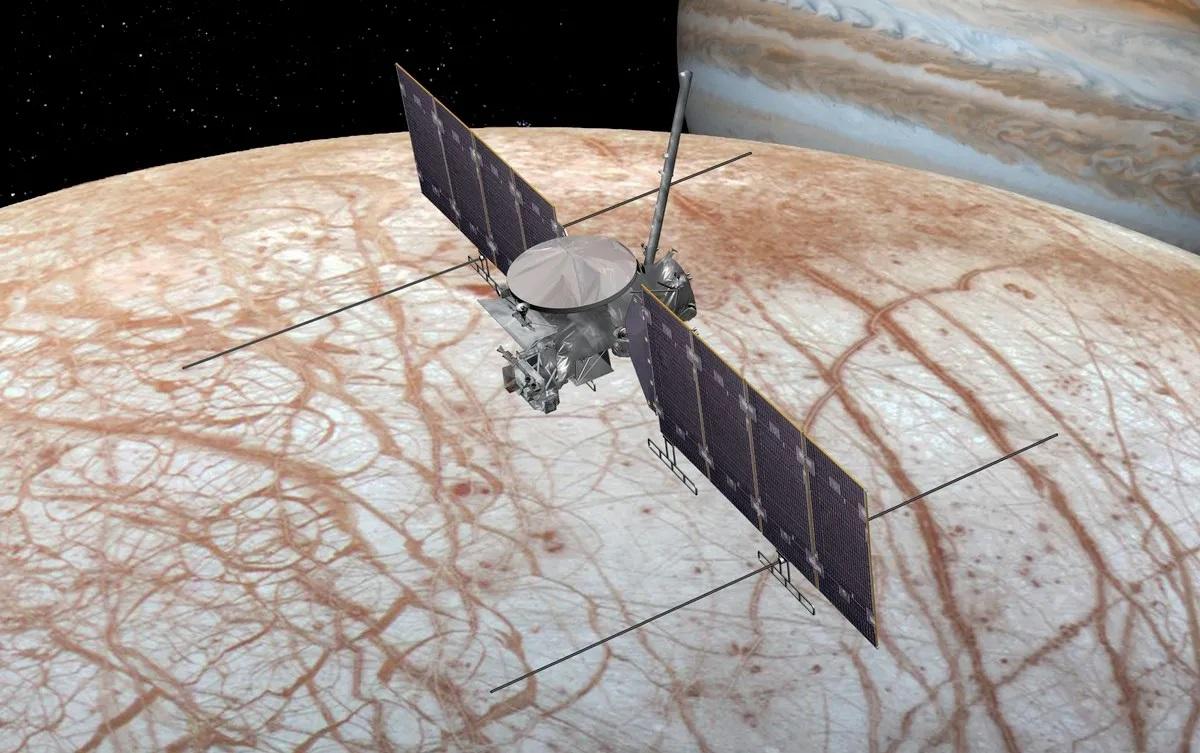 Diagram showing a representative orbit for Clipper around Jupiter with a Europa encounter. The colored circles indicate where the radiation is most powerful, with darker colors indicating more radiation danger. Credit: NASA/JPL-Caltech