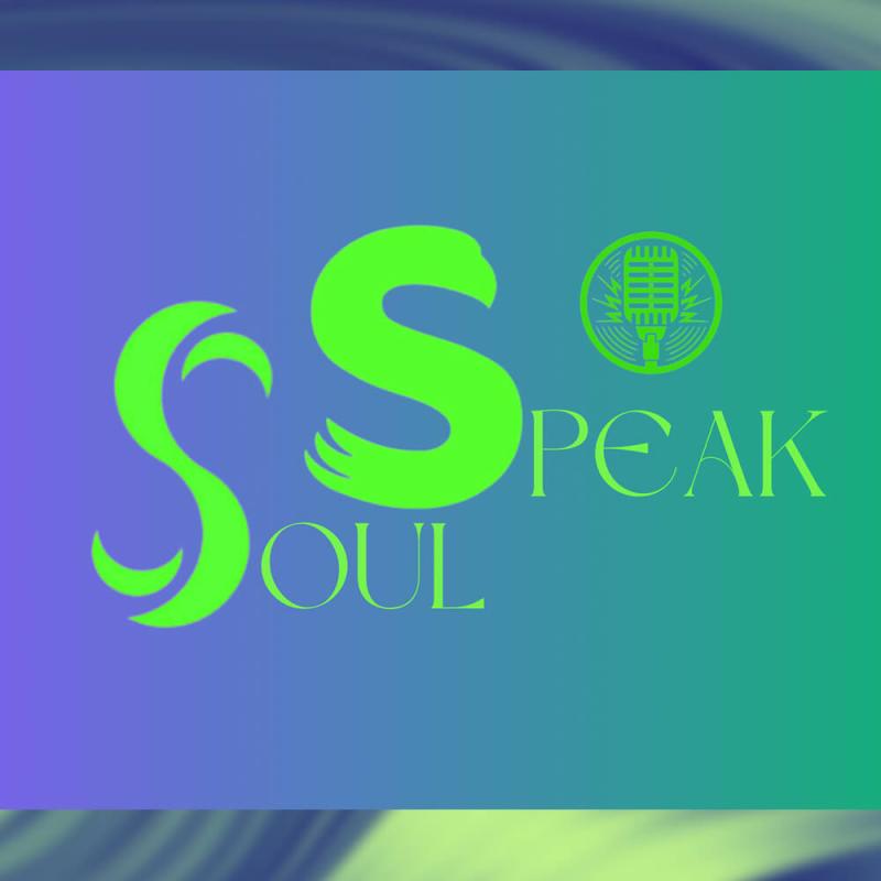 Speak Soul in lime green, on a blue to green gradient.