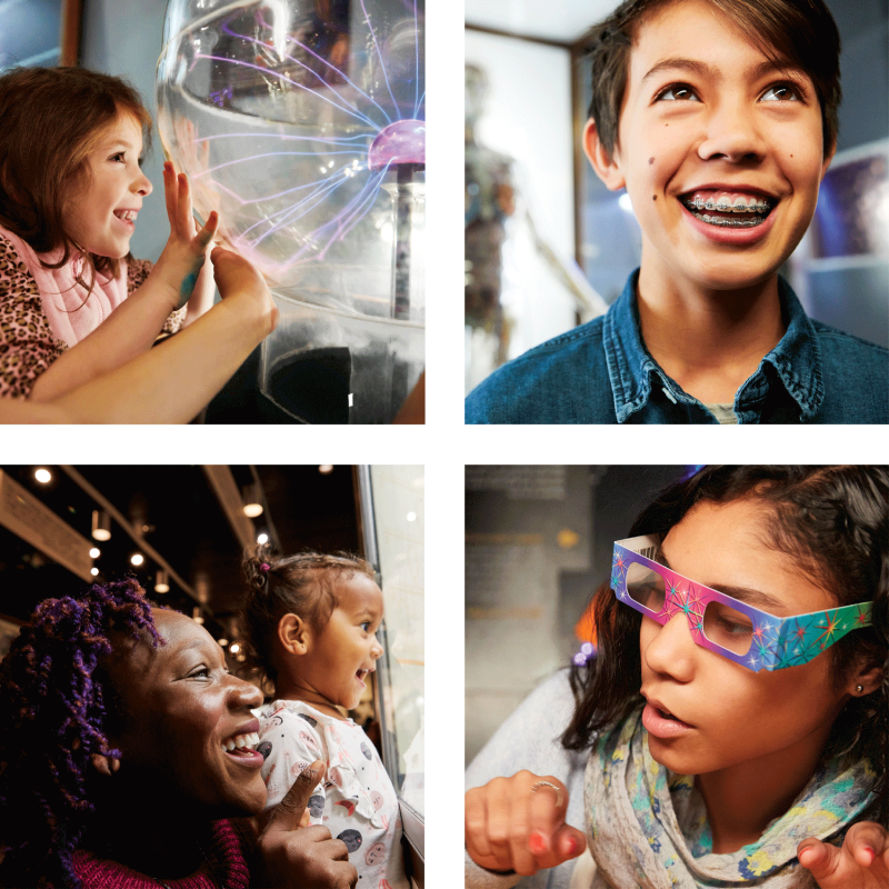 Four images of children and parents enjoying the Museum during Salem Days.