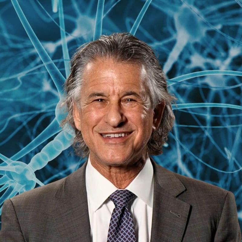 Dr. Daniel J. Levitin with a neuron background